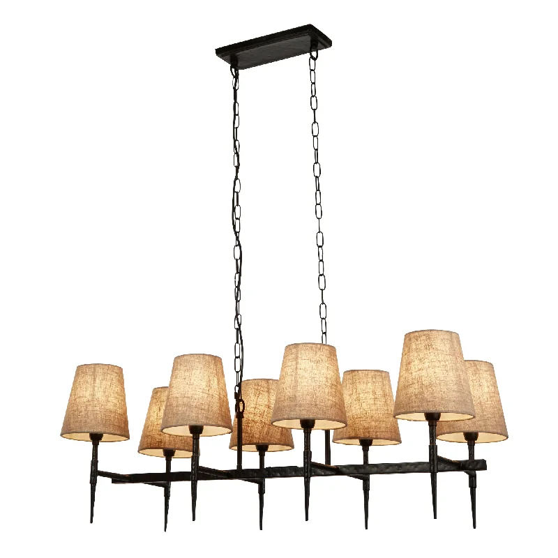 Dimmable track lighting for home officesGothic 8lt Bar Pendant, Adjustable Height, Dimmable- Hammered Black Metal & Natural Linen