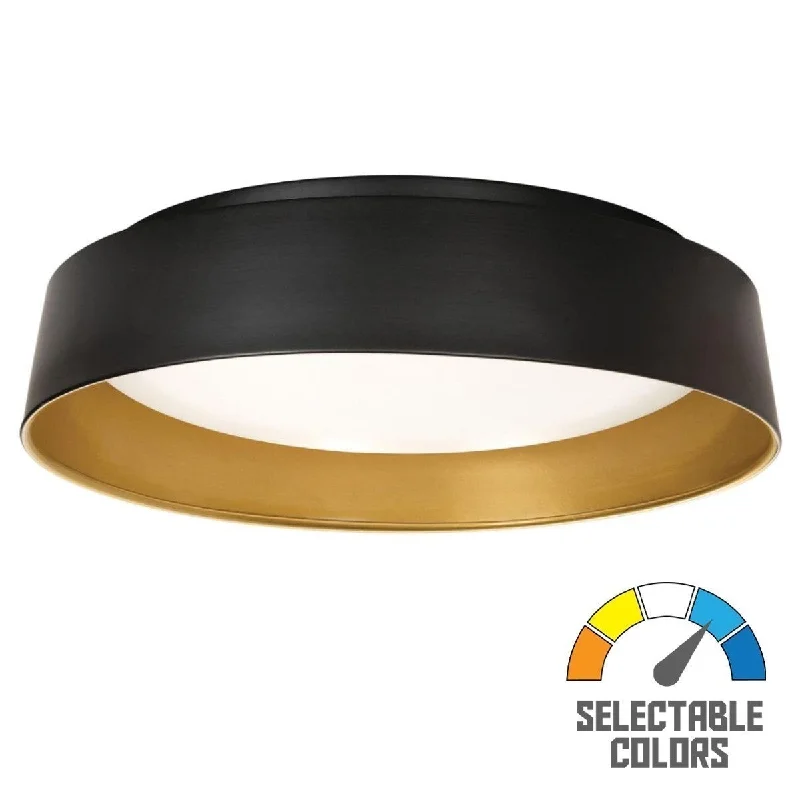 Dimmable Industrial Lighting for Ambiance ControlDuncan 15 Inch LED Flush Mount Light, Selectable CCT, 120V, Black & Gold Finish Dimmable Industrial Lighting for Ambiance ControlDuncan 15 Inch LED Flush Mount Light, Selectable CCT, 120V, Black & Gold Finish