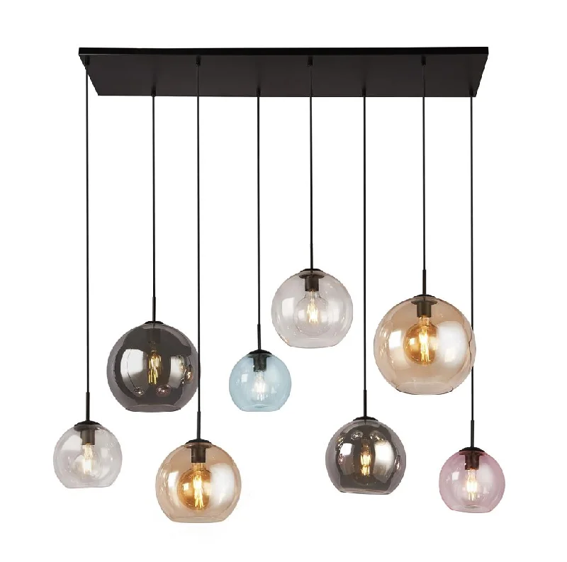Track lighting with a brushed nickel finishMardi Gras II 8lt Pendant- Matt Black Metal & Coloured Glass