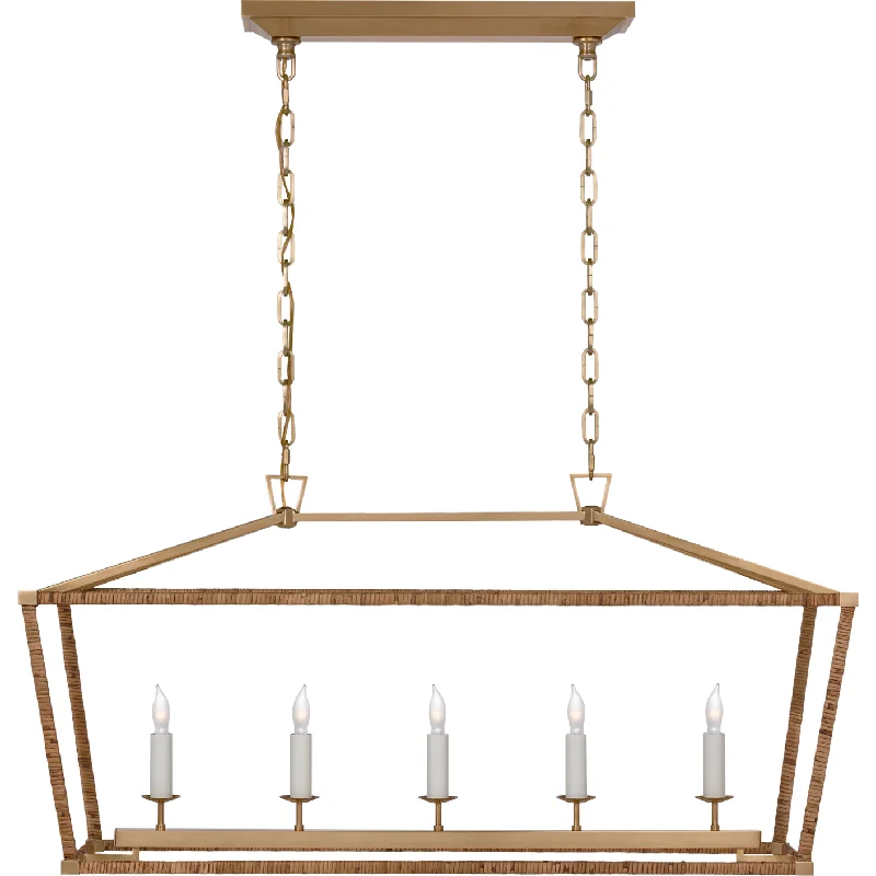 White track lighting for a clean lookDarlana Medium Rattan Wrapped Linear Lantern