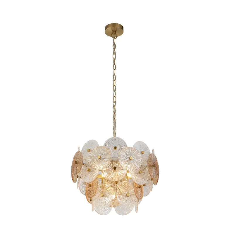 Track lighting with clear glass shadesWagon Wheel 5/9lt Adjustable Height Pendant - Bronze Metal & Clear & Amber Glass