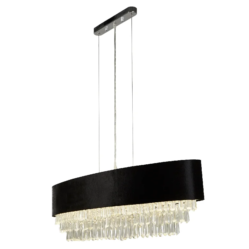 Track lighting with adjustable armsGlamour 5/8lt Adjustable, Dimmable Oval Pendant - Black Velvet & Clear Crystal