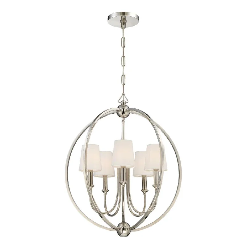 Chandeliers with Metal Frames in Black FinishChandeliers with Metal Frames in Black FinishLibby Langdon Sylvan 5 Light Polished Nickel Chandelier