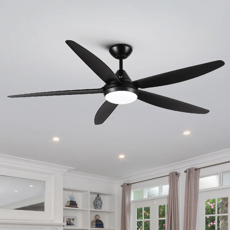 Chandeliers with Metal Frames in Black FinishChandeliers with Metal Frames in Black FinishYUHAO 56 in. Dimmable LED IndoorBlack Ceiling Fanwith Reversible motor and Remote - 56 INCHES