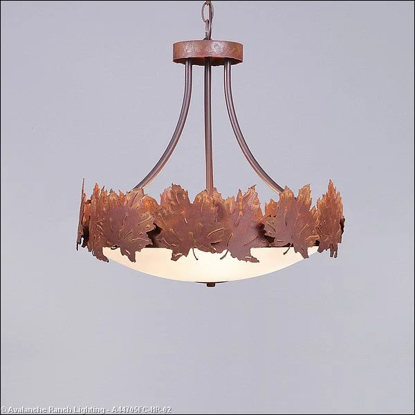 Indian - Themed Ceiling Lights with Intricate Filigree and Mirror WorkIndian - Themed Ceiling Lights with Intricate Filigree and Mirror WorkAvalanche Ranch Crestline-Maple Leaf A44705FC-HR-02 Pendant Light - Rust Patina