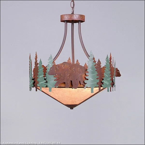 Industrial Style Ceiling Lights with Exposed Bulbs and Metal CagesIndustrial Style Ceiling Lights with Exposed Bulbs and Metal CagesAvalanche Ranch Crestline-Bear A44726AL-HR-04 Pendant Light - Pine Green/Rust Patina