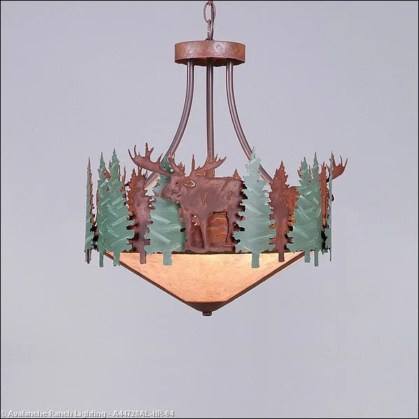 Indian - Themed Ceiling Lights with Intricate Filigree and Mirror WorkIndian - Themed Ceiling Lights with Intricate Filigree and Mirror WorkAvalanche Ranch Crestline-Moose A44728AL-HR-04 Pendant Light - Pine Green/Rust Patina