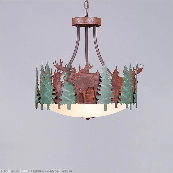 Glass Ceiling Lights with Frosted, Colored, or Etched GlassGlass Ceiling Lights with Frosted, Colored, or Etched GlassAvalanche Ranch Crestline-Moose A44728FC-HR-04 Pendant Light - Pine Green/Rust Patina
