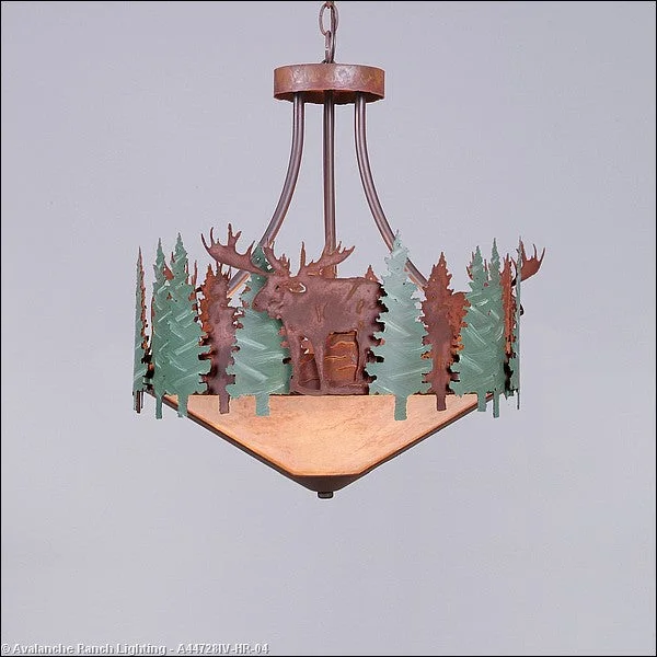 Tropical - Themed Ceiling Lights with Palm - Leaf Shapes and Rattan WrapsTropical - Themed Ceiling Lights with Palm - Leaf Shapes and Rattan WrapsAvalanche Ranch Crestline-Moose A44728IV-HR-04 Pendant Light - Pine Green/Rust Patina