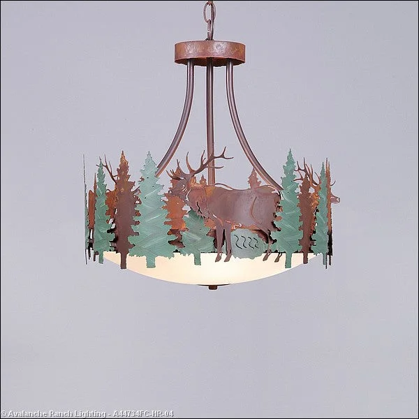 Rustic Ceiling Lights with Reclaimed Wood and Distressed FinishesRustic Ceiling Lights with Reclaimed Wood and Distressed FinishesAvalanche Ranch Crestline-Elk A44734FC-HR-04 Pendant Light - Pine Green/Rust Patina
