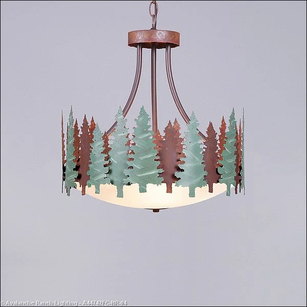 African - Inspired Ceiling Lights with Tribal Patterns and Natural MaterialsAfrican - Inspired Ceiling Lights with Tribal Patterns and Natural MaterialsAvalanche Ranch Crestline-Pine Tree A44742FC-HR-04 Pendant Light - Pine Green/Rust Patina