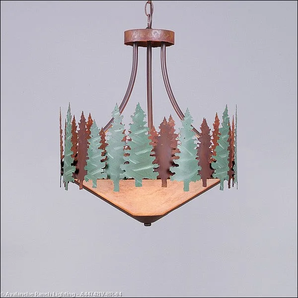 Art Deco Ceiling Lights with Geometric Patterns and Metallic FinishesArt Deco Ceiling Lights with Geometric Patterns and Metallic FinishesAvalanche Ranch Crestline-Pine Tree A44742IV-HR-04 Pendant Light - Pine Green/Rust Patina