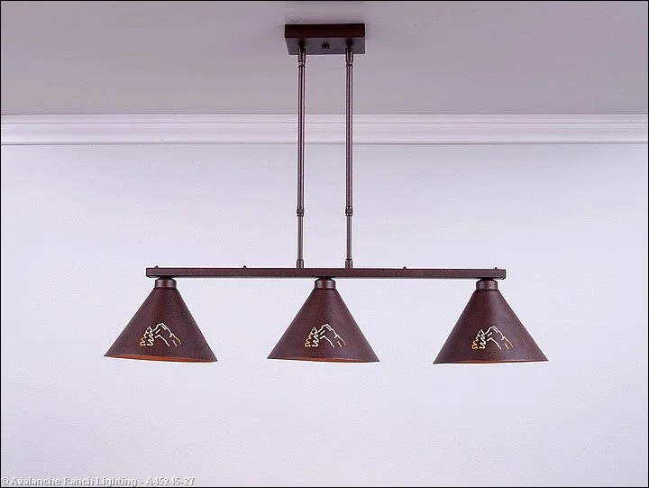 Indian - Themed Ceiling Lights with Intricate Filigree and Mirror WorkIndian - Themed Ceiling Lights with Intricate Filigree and Mirror WorkAvalanche Ranch Canyon-Mountain-Pine Cutout A45245-27 Pendant Light - Rustic Brown
