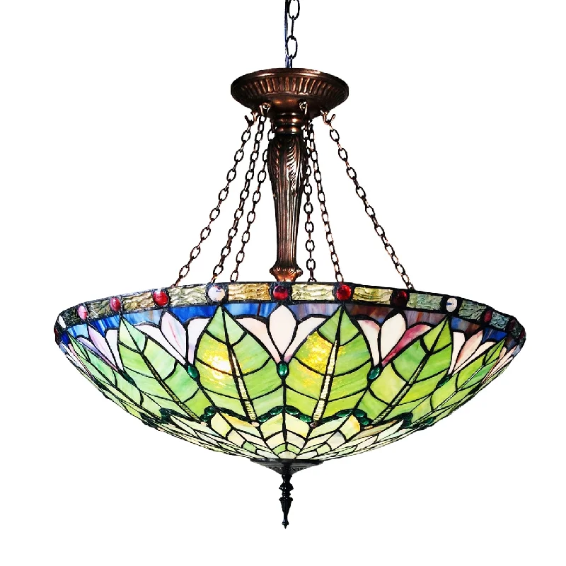 Metal Ceiling Lights in Brass, Copper, Stainless Steel, and IronMetal Ceiling Lights in Brass, Copper, Stainless Steel, and IronChloe Lighting CH1T892GG28-UP3 Lotus Tiffany-Style Geometric Stained Glass Inverted Ceiling Pendant 28`` Width
