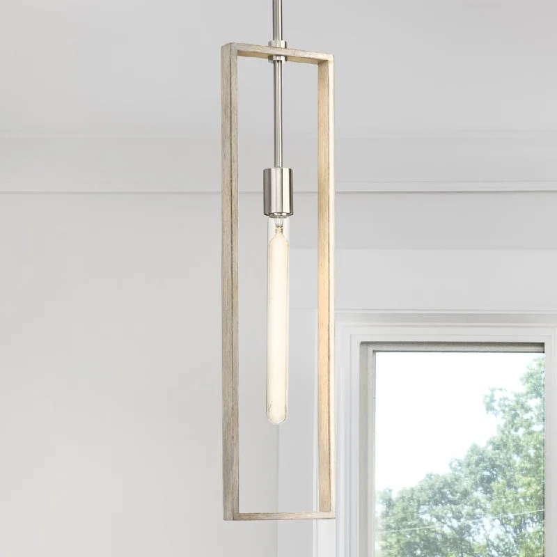 Metal Ceiling Lights in Brass, Copper, Stainless Steel, and IronMetal Ceiling Lights in Brass, Copper, Stainless Steel, and IronUHP4912 Minimalist Indoor Pendant, 24-3/8''H x 6"W x 6''D, Brushed Nickel Finish, Roswell Collection