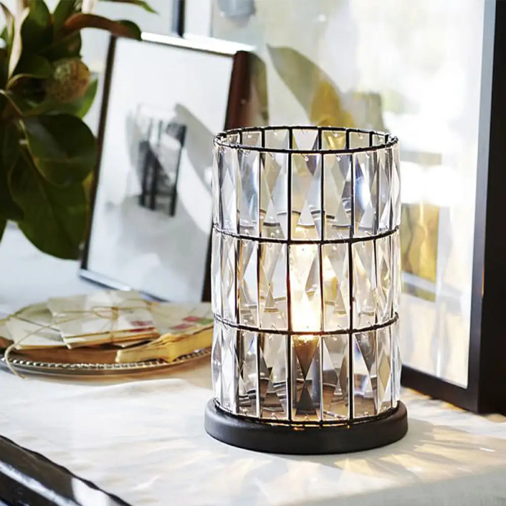 leather table lamps with a distressed texture for a rugged charmleather table lamps with a distressed texture for a rugged charmRastaban - Modern Barrel Crystal Night Table Lamp - Black | Enhance your sleeping
