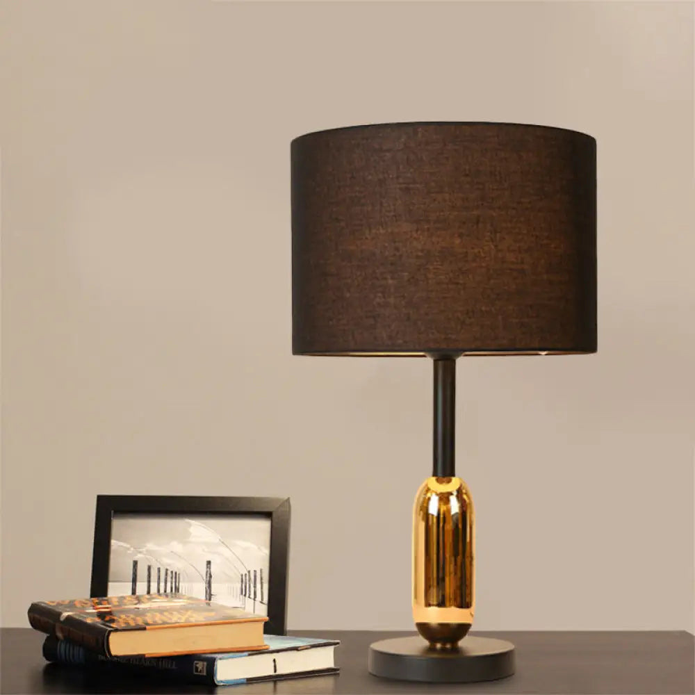 leather table lamps with a distressed texture for a rugged charmleather table lamps with a distressed texture for a rugged charmBlack Drum Nightstand Light Modernist Desk Lamp with Brass Capsule Detail