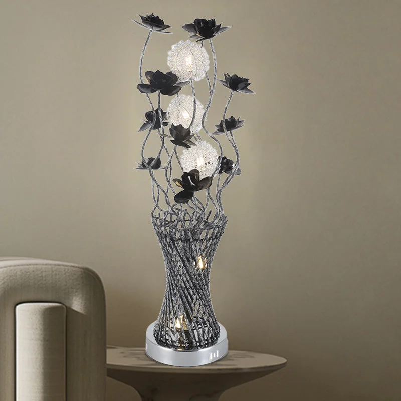 mid century modern table lamps with iconic designs for a stylish studymid century modern table lamps with iconic designs for a stylish studyMartina - Cylinder LED Cylinder Vine Night Light Art Decor Black-Silver Metal Table Lighting with Blossom Detail for Bedside