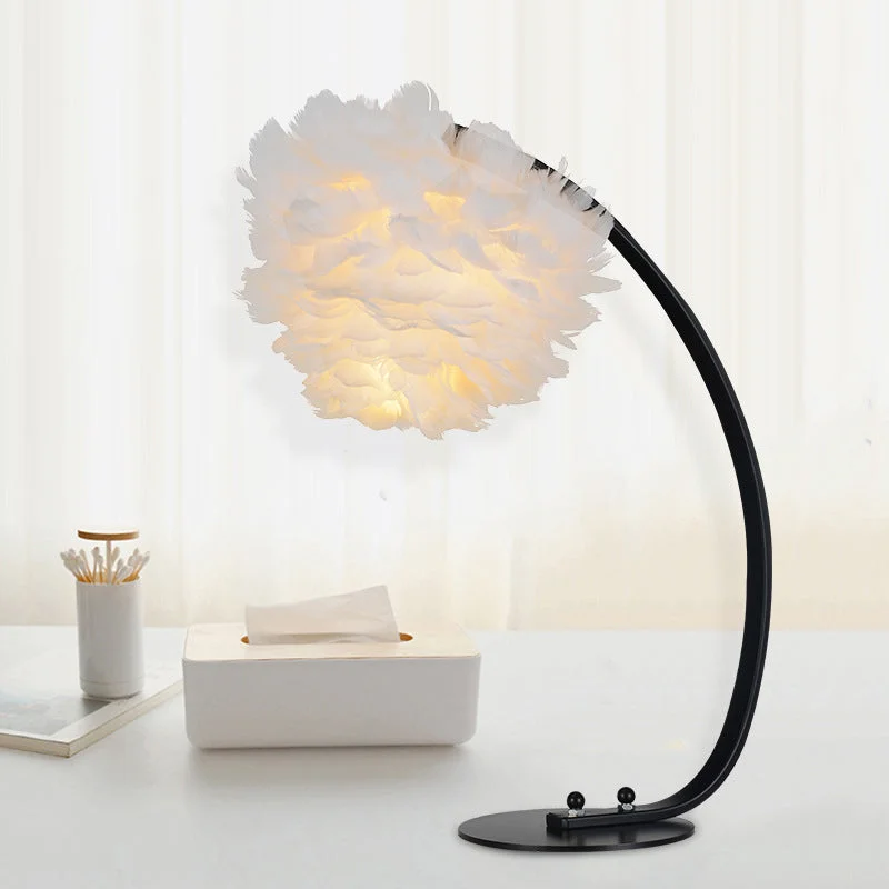 industrial style table lamps with exposed bulbs for loft apartmentsindustrial style table lamps with exposed bulbs for loft apartmentsModern Blossom Feather Night Lamp with Black Arched Arm for Bedside