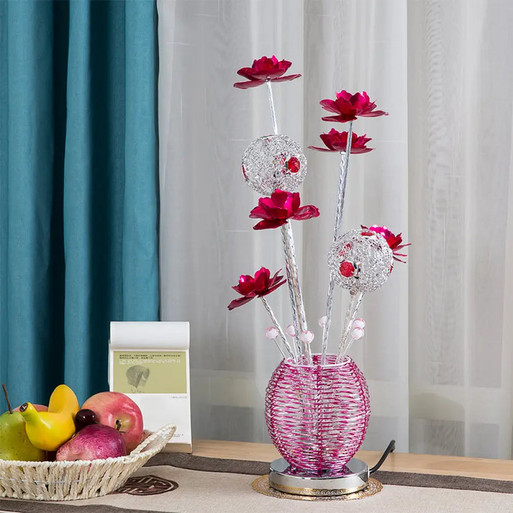bohemian table lamps with colorful patterns for eclectic bedroomsbohemian table lamps with colorful patterns for eclectic bedroomsTseen Kee - Pink/Red LED Rose Table Light: Aluminum Spherical Nightstand Lamp