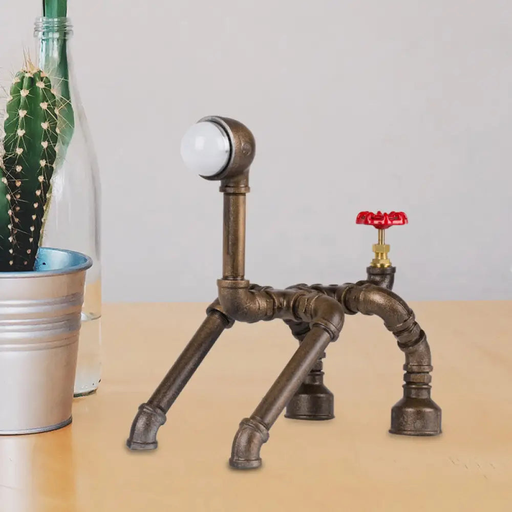 industrial style table lamps with exposed bulbs for loft apartmentsindustrial style table lamps with exposed bulbs for loft apartmentsVintage Dog Robot Small Brass Desk Lamp with Red Valve Deco - Ideal for Bedside